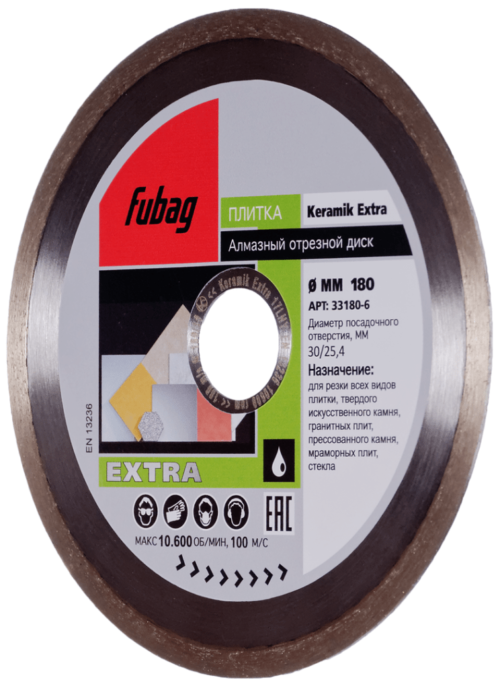 FUBAG Алмазный отрезной диск Keramik Extra D180 мм/ 30-25.4 мм по керамике 33180-6