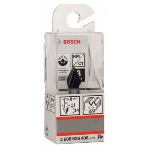 V-образная пазовая фреза Bosch 8 mm, D1 11 mm, L 14 mm, G 45 mm, 60° 2608628406 2608628406